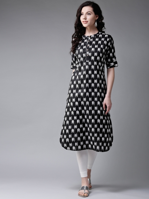 

Moda Rapido Women Black & White Printed Straight Kurta