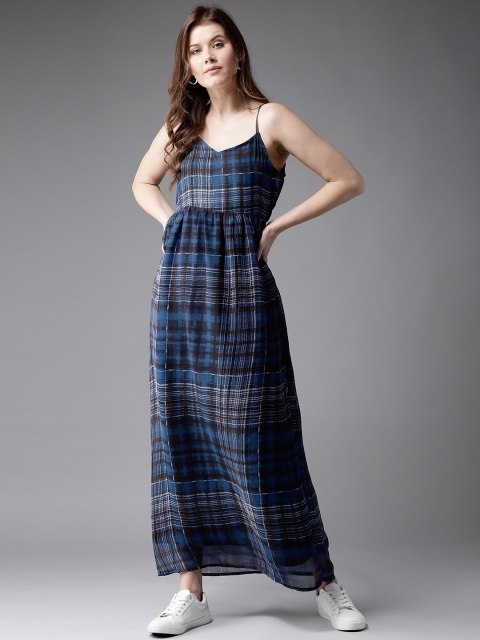 

HERE&NOW Women Blue Checked Maxi Dress