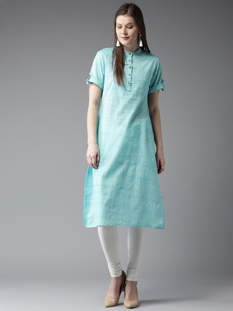 

HERE&NOW Women Blue Solid Straight Kurta