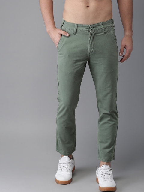 

HERE&NOW Men Olive Green Slim Fit Solid Cropped Chinos