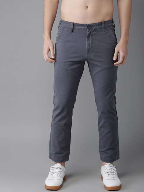 

HERE&NOW Men Grey Slim Fit Solid Crop Cropped Chinos