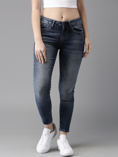 

HERE&NOW Women Blue Skinny Fit Mid-Rise Cropped Clean Look Stretchable Jeans