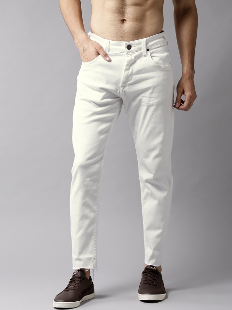 

HERE&NOW Men White Slim Fit Cropped Mid-Rise Clean Look Stretchable Jeans