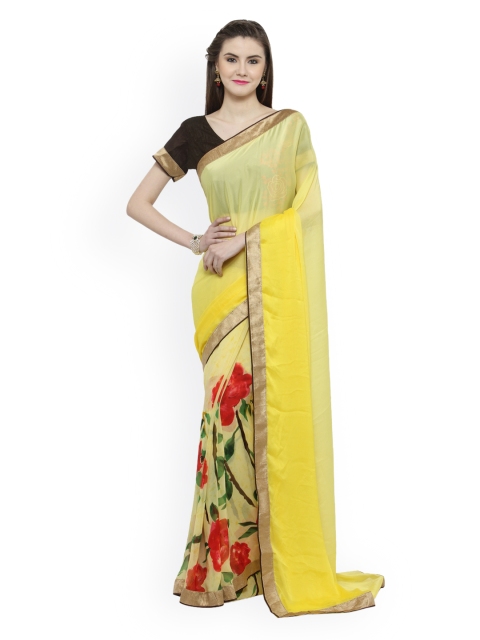 

Shaily Yellow Printed Pure Georgette Saree