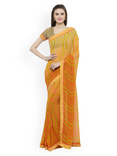 

Shaily Mustard Printed Pure Georgette Saree