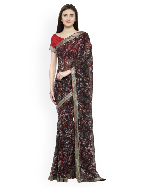 

Shaily Grey & Red Pure Georgette Printed Saree