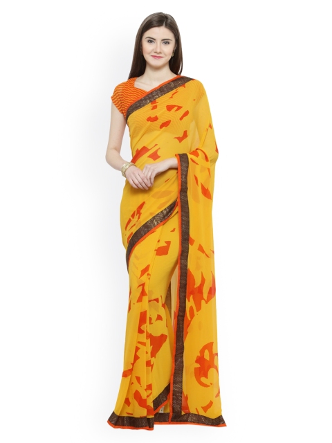 

Shaily Yellow Printed Pure Georgette Saree