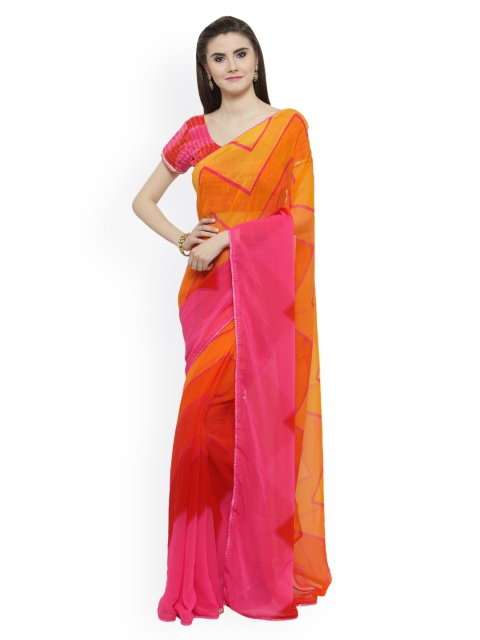 

Shaily Orange & Red Pure Georgette Printed Saree
