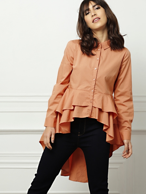 

all about you Women Peach-Coloured Regular Fit Solid Casual Shirt