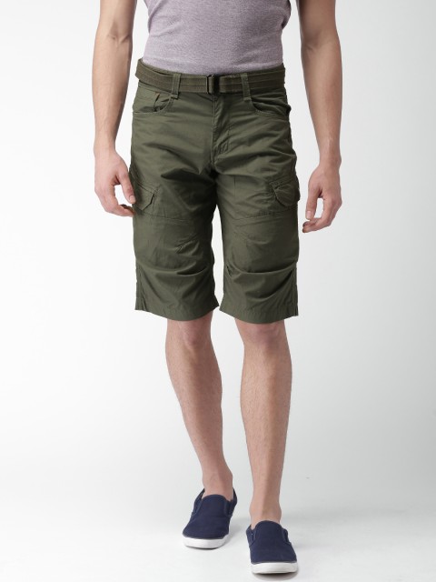 

Celio Men Olive Green Solid Regular Fit Cargo Shorts