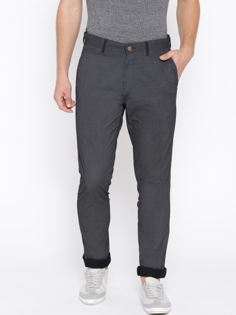 

Blackberrys Men Charcoal Grey Regular Fit Printed Regular Trousers