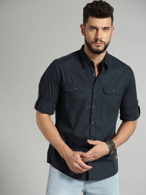 

Roadster Men Navy Blue Regular Fit Solid Casual Shirt