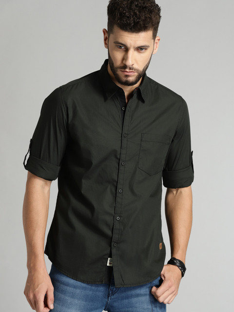 

Roadster Men Black Regular Fit Solid Casual Shirt