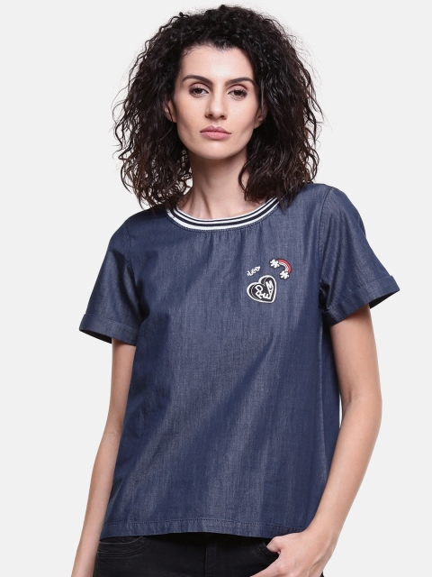 

Lee Women Navy Blue Solid Slim Fit Top