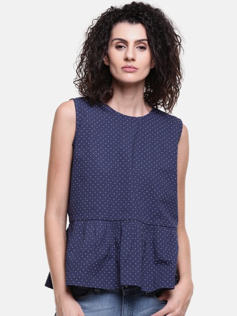 

Lee Women Navy Blue Printed Peplum Slim Fit Top