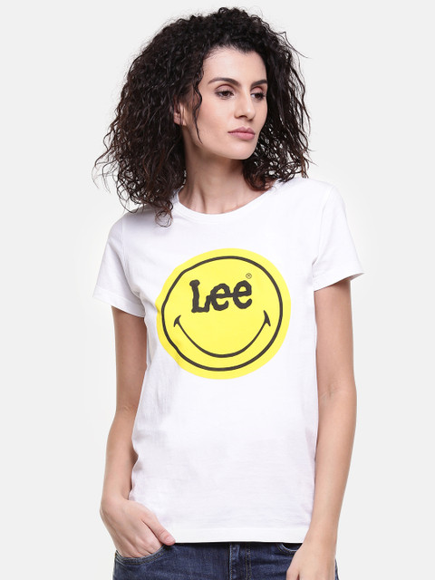 

Lee Women White Printed Round Neck T-shirt