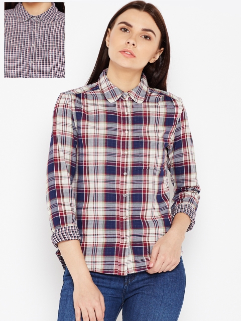 

Wrangler Women Navy Blue & Burgundy Regular Fit Checked Reversible Casual Shirt