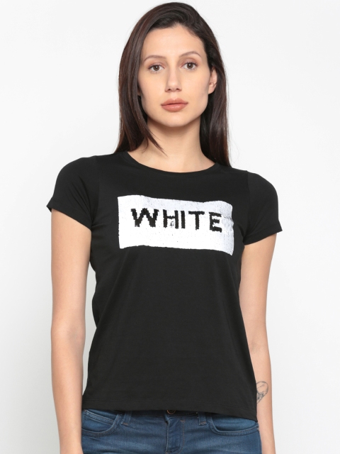 

Wrangler Women Black Reversible Sequins T-shirt