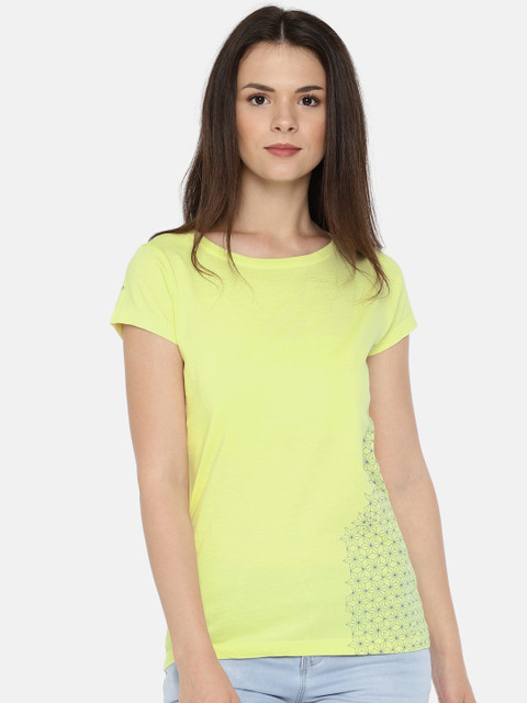 

Wrangler Women Yellow Printed Round Neck Pure Cotton T-shirt