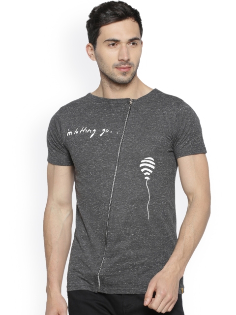 

Campus Sutra Men Charcoal Printed Boat Neck T-shirt