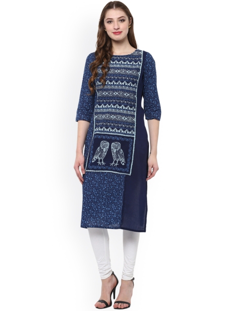 

Avaana Women Blue & White Printed Straight Kurta