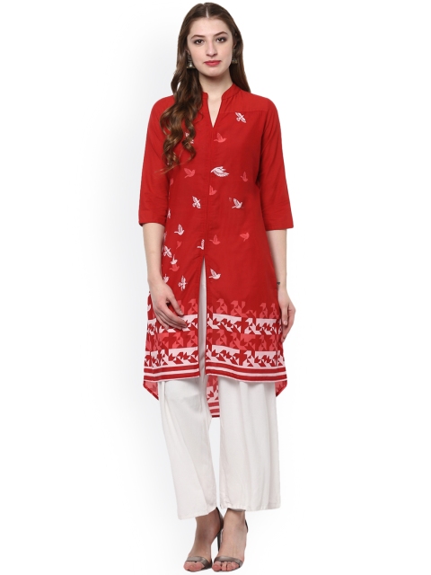 

Avaana Women Red & White Printed Straight Kurta