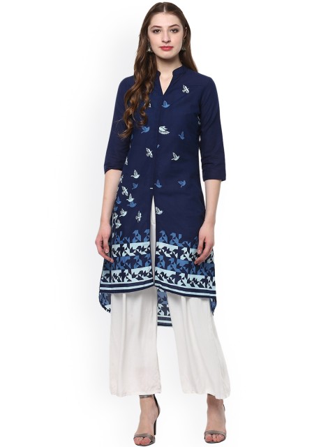 

Avaana Women Blue & White Printed Straight Kurta