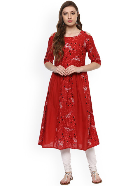 

Avaana Women Red Printed Straight Kurta