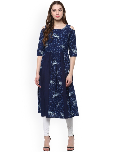 

Avaana Women Blue Printed Straight Kurta