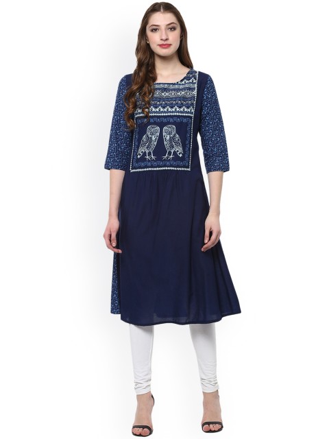 

Avaana Women Blue & White Printed Straight Kurta
