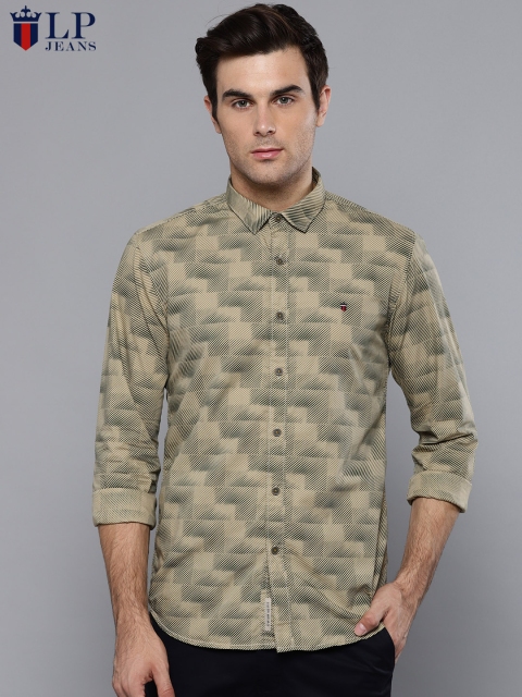 

Louis Philippe Jeans Men Khaki Slim Fit Self Design Casual Shirt