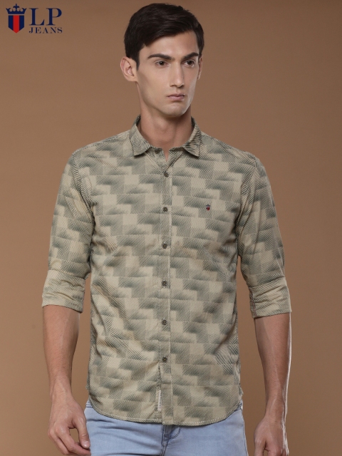 

Louis Philippe Jeans Men Khaki Slim Fit Self Design Casual Shirt