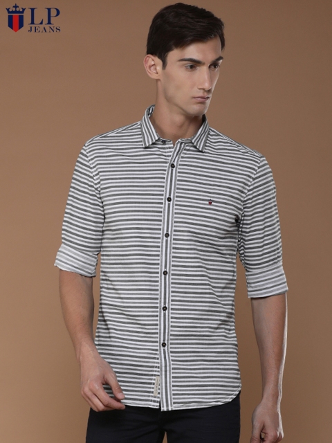 

Louis Philippe Jeans Men Grey Slim Fit Striped Casual Shirt
