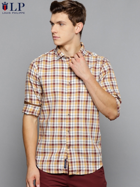 

Louis Philippe Sport Men White & Brown Slim Fit Checked Casual Shirt