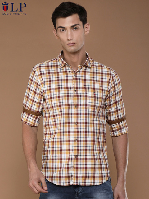 

Louis Philippe Sport Men White & Brown Slim Fit Checked Casual Shirt
