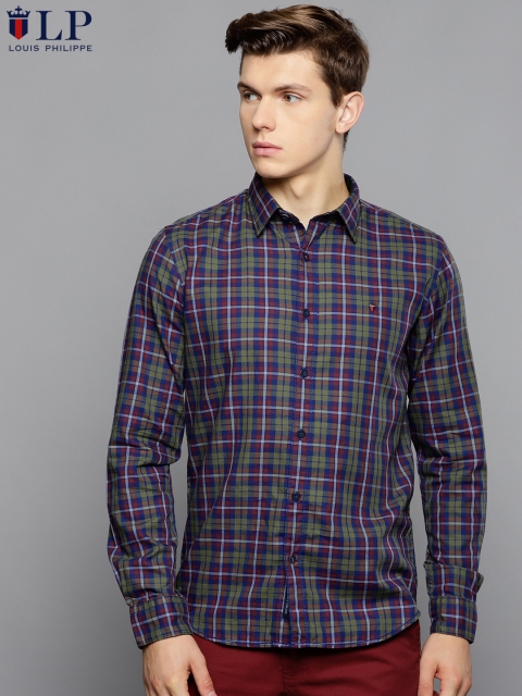 

Louis Philippe Sport Men Green & Blue Slim Fit Checked Casual Shirt