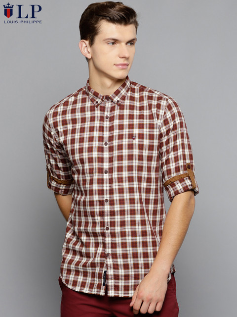 

Louis Philippe Sport Men Maroon & Beige Slim Fit Checked Casual Shirt