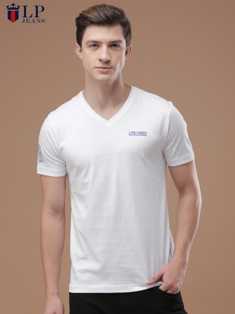 

Louis Philippe Jeans Men White Slim Fit Solid V-Neck T-shirt