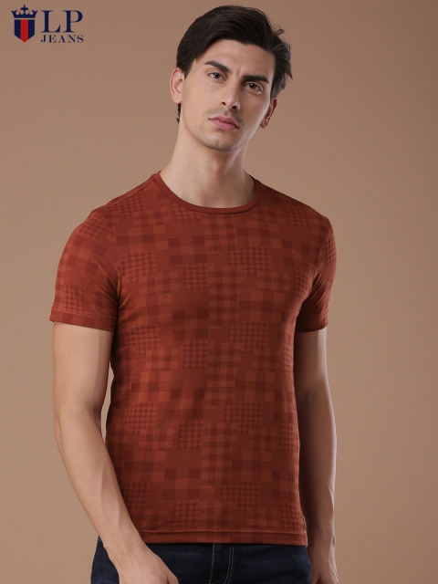 

Louis Philippe Jeans Men Maroon Checked Round Neck T-shirt