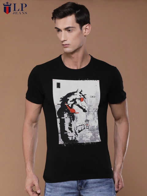 

Louis Philippe Jeans Men Black Printed Slim Fit Round Neck T-shirt
