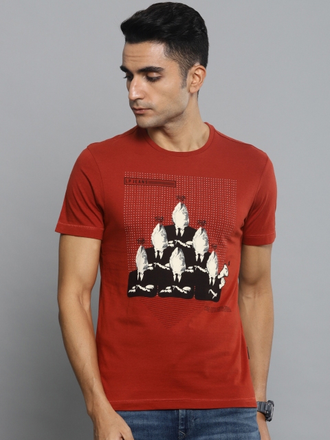 

Louis Philippe Jeans Men Rust Printed Round Neck T-shirt