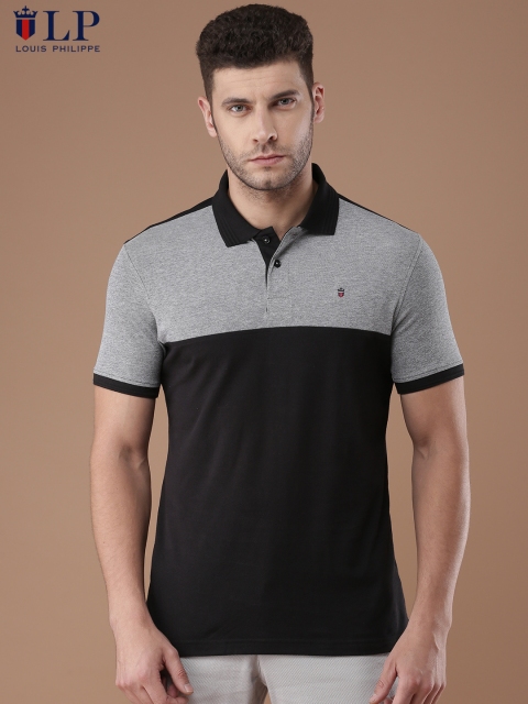 

Louis Philippe Sport Men Black & White Colourblocked Polo Collar T-shirt