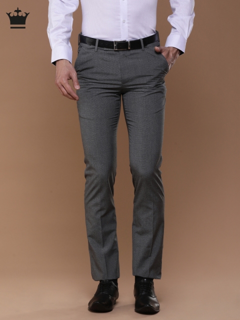 

Louis Philippe Men Grey Slim Fit Self-Design Formal Trousers