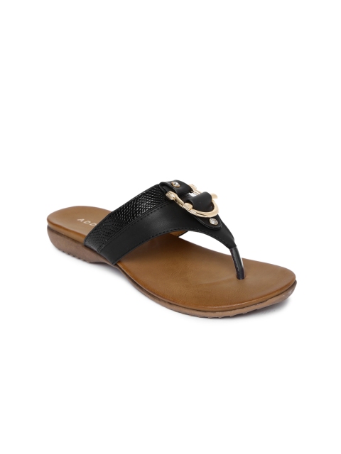 

Addons Women Black Solid Synthetic Patent T-Strap Flats