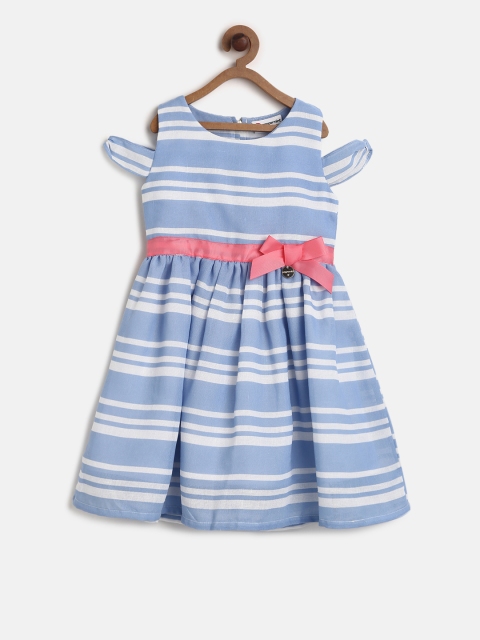 

Peppermint Girls Blue Striped Fit and Flare Dress