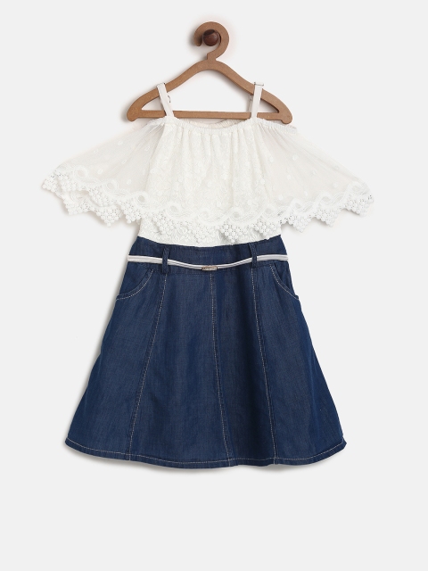 

Peppermint Girls Off-White Self Design Fit and Flare Dress