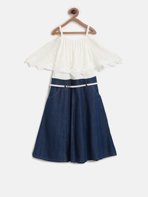 

Peppermint Girls Off-White Self Design Fit and Flare Dress