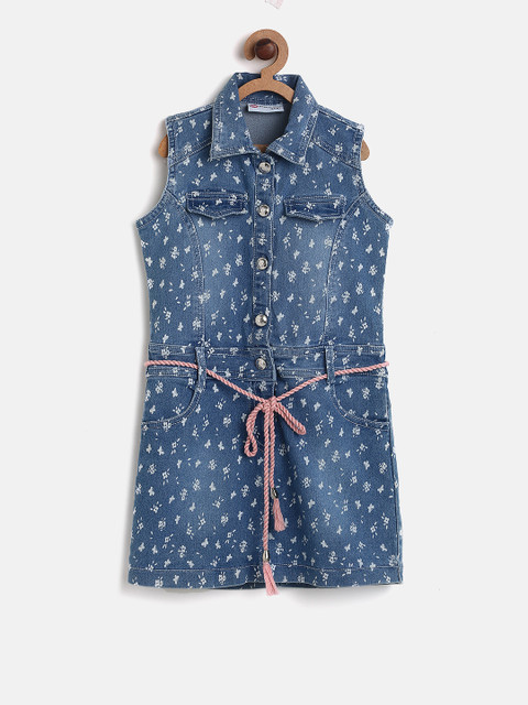 

Peppermint Girls Blue Printed Shirt Dress