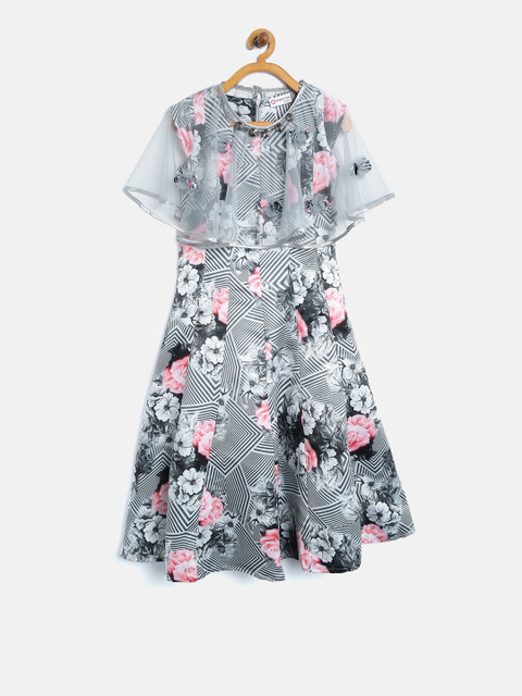 

Peppermint Girls Grey Floral Print Fit & Flare Dress