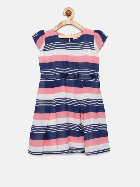 

Peppermint Girls Navy Blue Striped Fit and Flare Dress